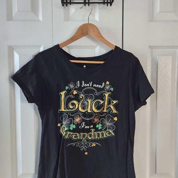 4/$25 Unbranded Black Short Sleeve T-Shirt I Don't Need Luck I'm A Grand… - Picture 6 of 7